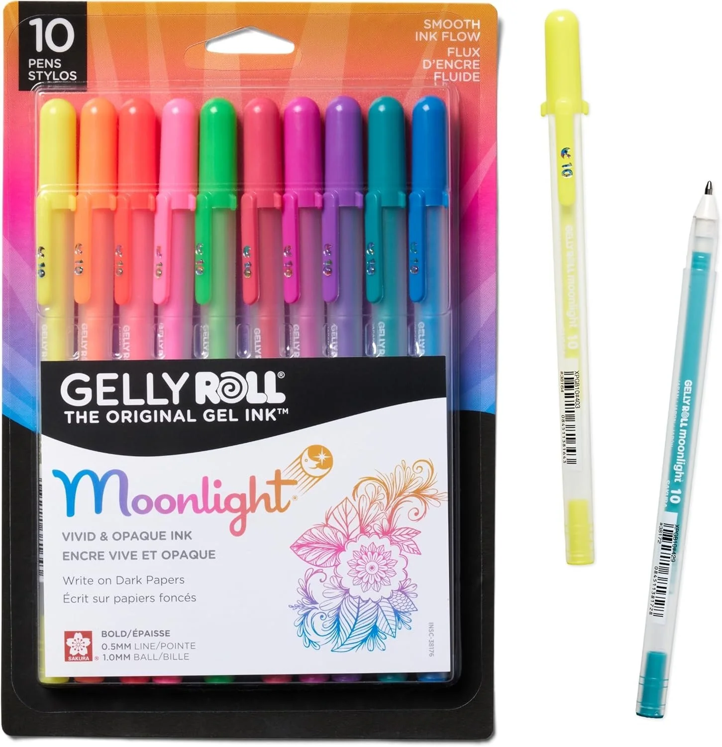 Sakura Gelly Roll Moonlight 10 Gel Pens, Assorted Bright, 10 Pack
