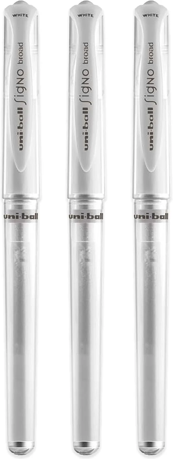Uni-ball UM 153 Signo Broad Point Gel Pen - White - Pack of 3