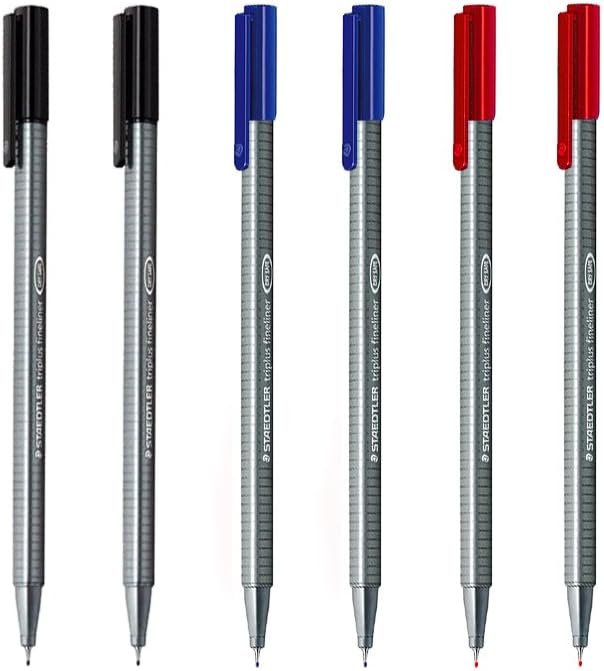 Staedtler Triplus Fineliner 0.3mm - Pack of Six (2 Black & 2 Red & 2 Blue)