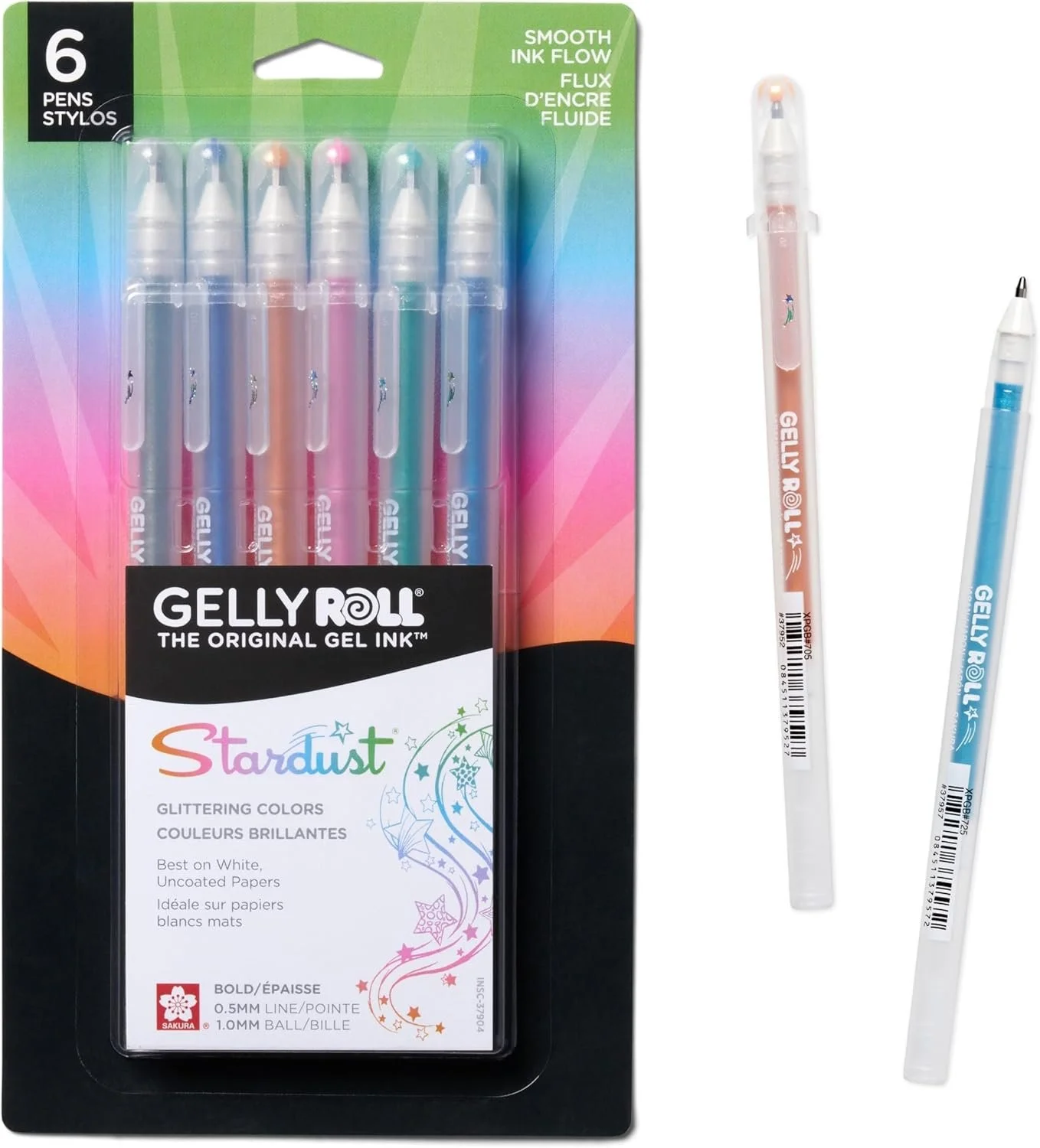 Sakura Gelly Roll Stardust Meteor Glitter Gel Pens - Bold Point Ink Pen for Lettering, Drawing, Invitations, & Stationery - Assorted Colored Ink - Bold Line - 6 Pack
