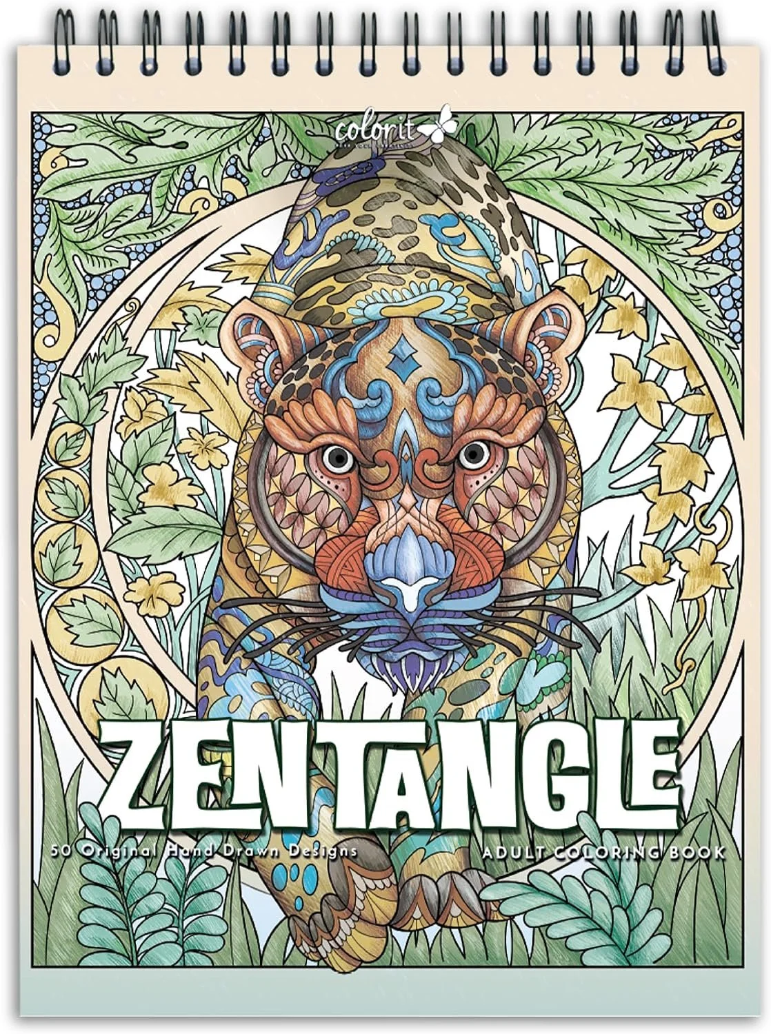 ColorIt Zentangle Spiral Bound Adult Coloring Book - 50 Zen Animal Kingdom Designs & Patterns for Meditation and Mindfulness, with Thick, Perforated, Ink Blotter Paper and Lay Flat Hard Cover