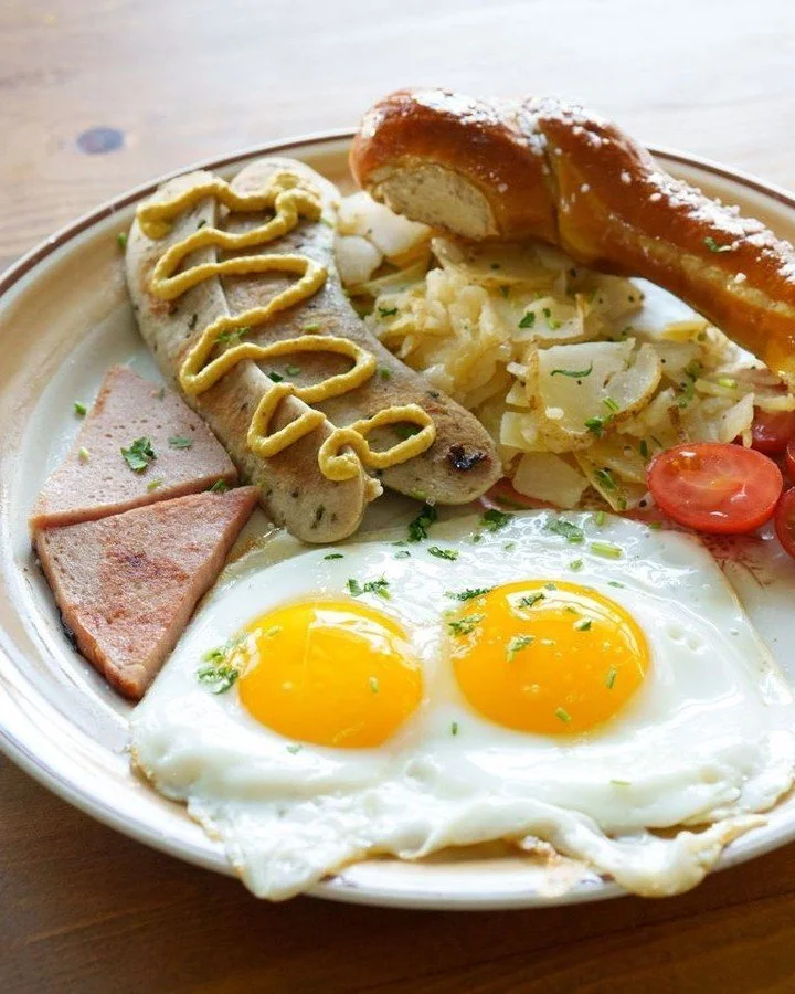WEEKEND FR&Uuml;HST&Uuml;CK 🍳

Traditional German breakfast, Saturday &amp; Sunday only.

Our breakfast platter brings together authentic German favorites:

🥨 Weisswurst (Bavarian white sausage)
🥨 Fleischk&auml;se (German meatloaf)
🥨 Butter potat
