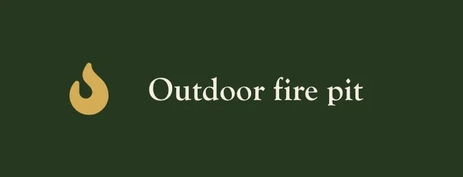 Green background with a gold fire symbol and white text reading 'Outdoor fire pit'.