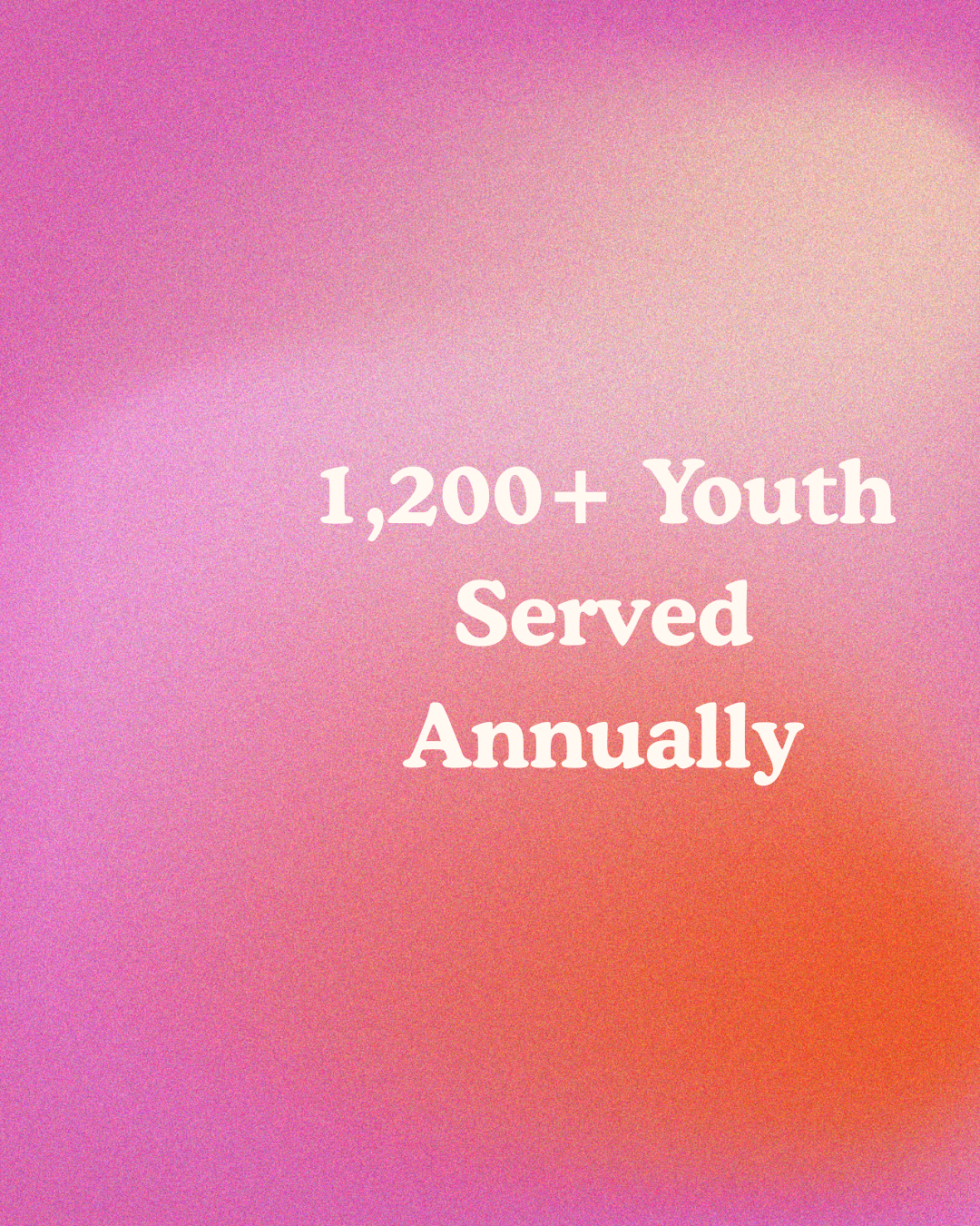 A colorful gradient background with white text stating, "1,200+ Youth Served Annually."
