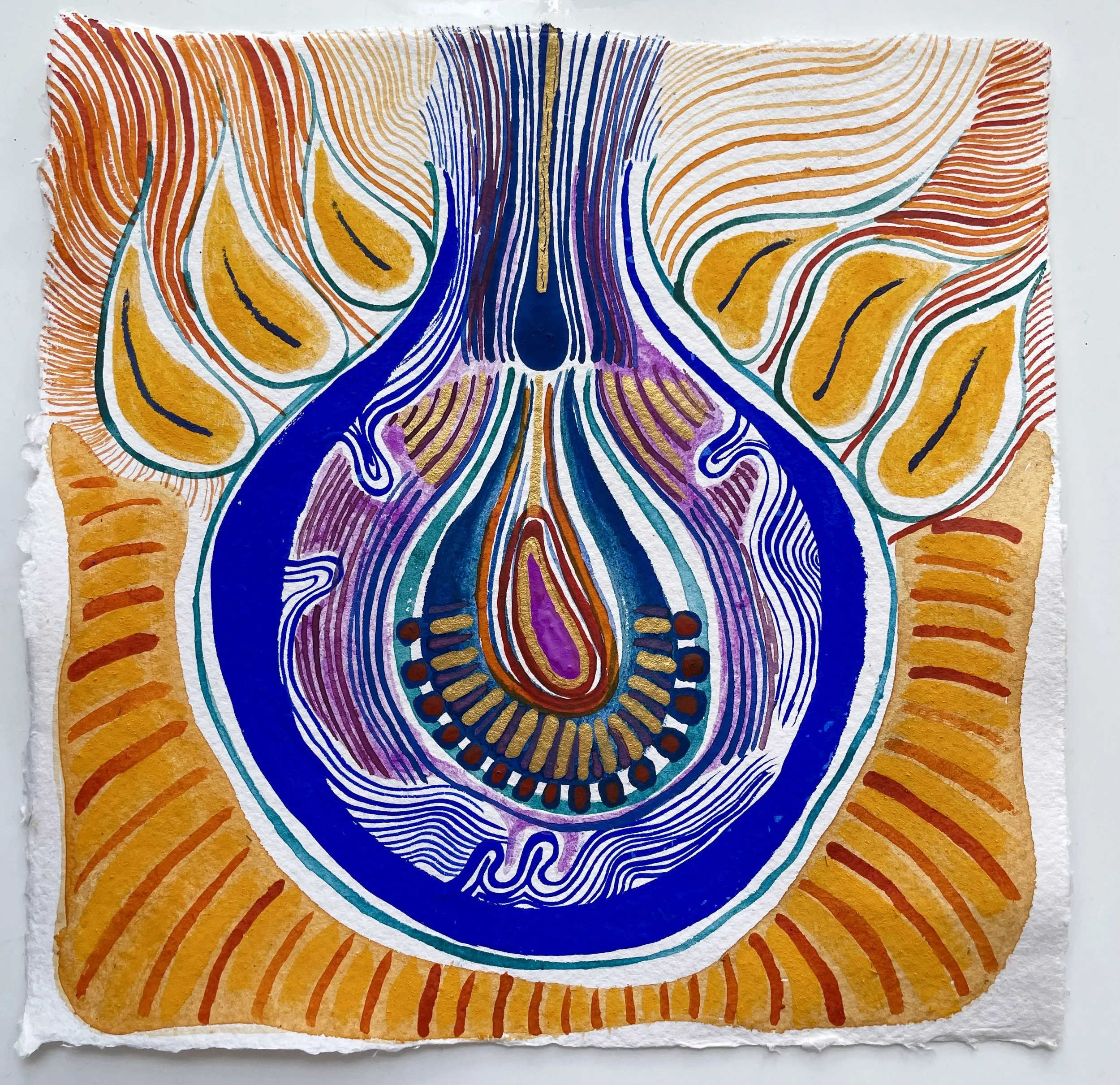 Watercolors and pigments on cotton rag paper, 21 x 21 cm