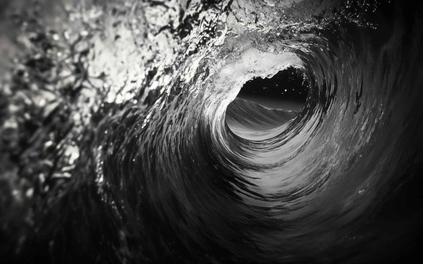 View from inside a wave tunnel, water encircling the frame