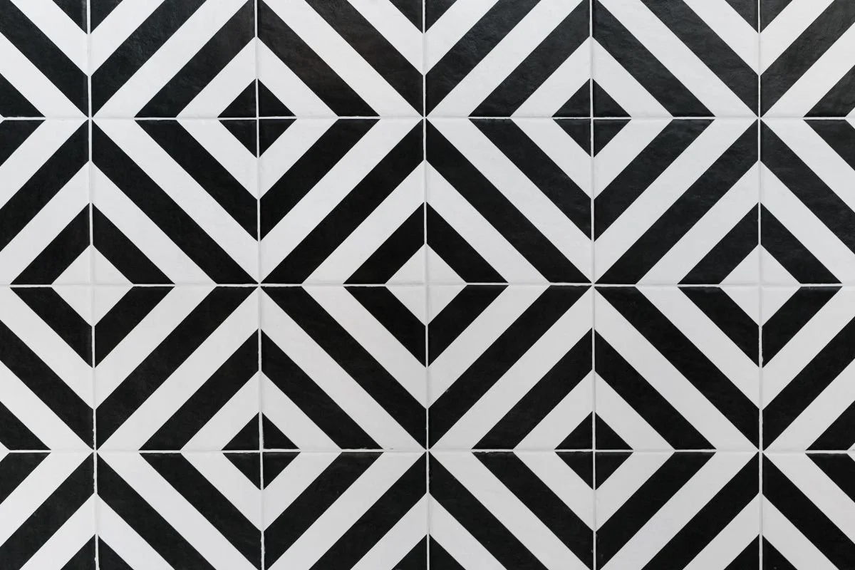 black and white tiles in geometric pattern