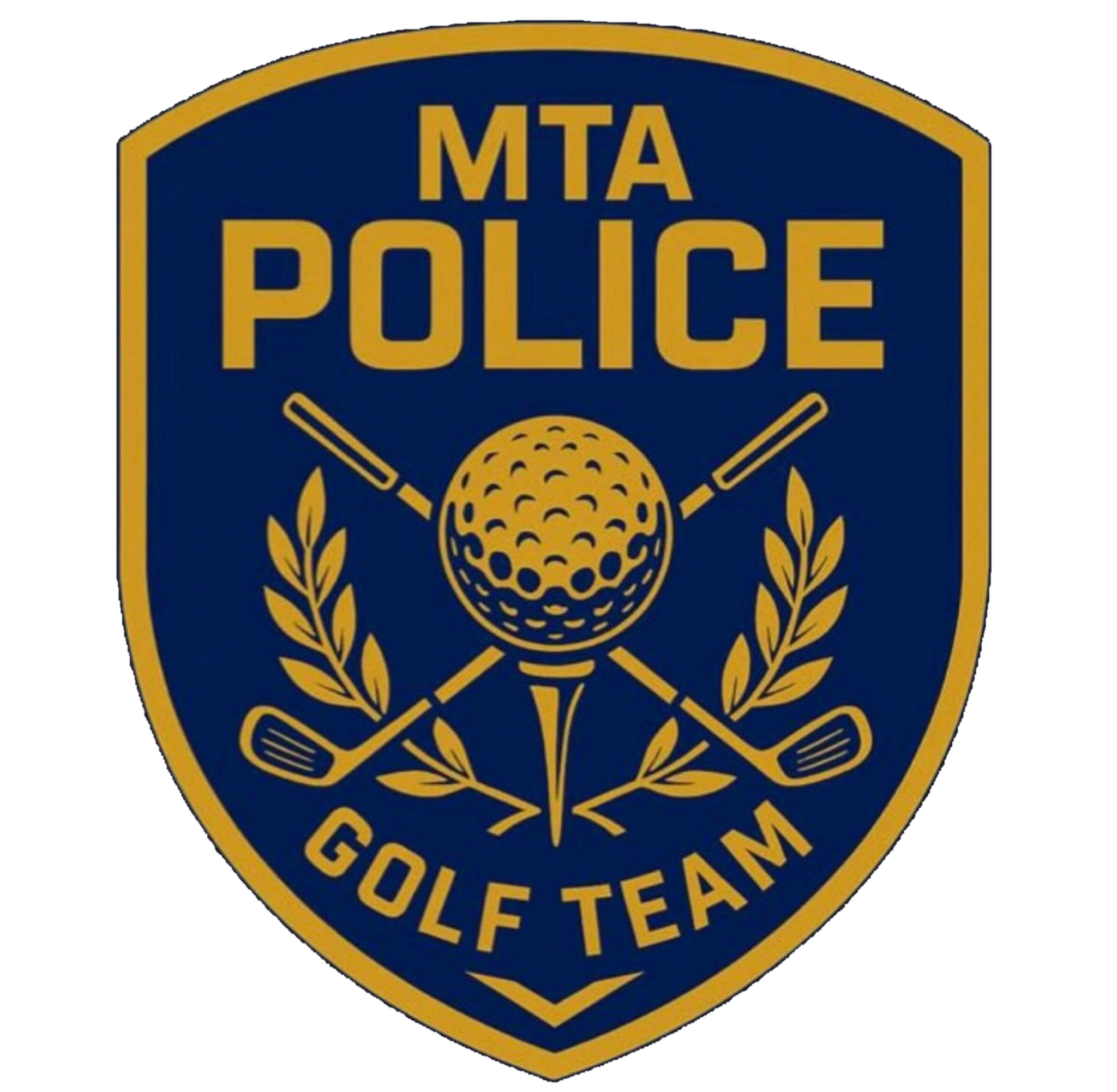 Badge for MTA Police Golf Team with golf ball, golf clubs, and laurel leaves.