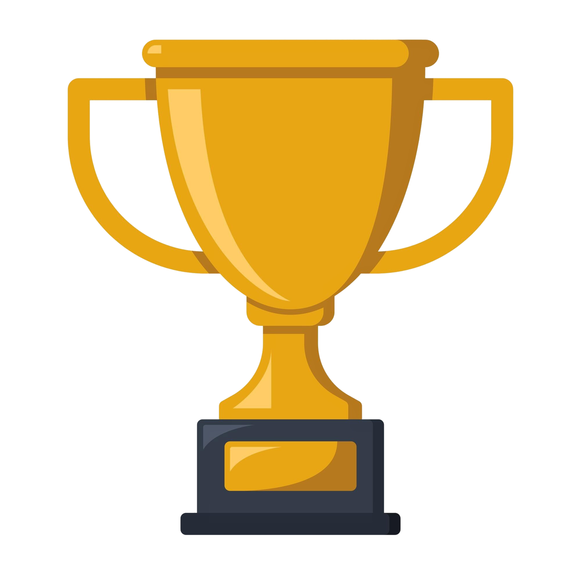 A digital illustration of a gold trophy cup on a black base, with a gold and green background.