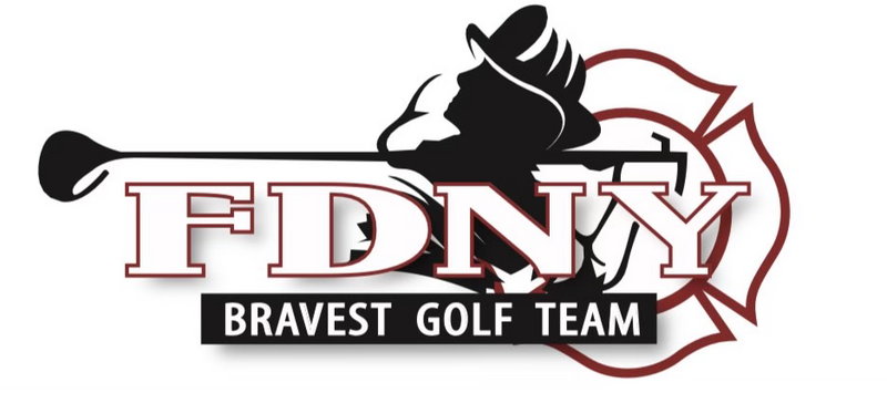 FDNY Bravest Golf Team logo with a firefighter helmet, a firefighter's axe, and a firefighter's emblem.
