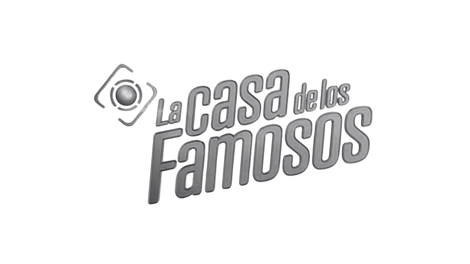 Logo for La Casa de Los Famosos featuring 3D metallic text and a camera icon.