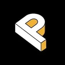 3D letter P with a white outer edge and yellow inner section on a black background.