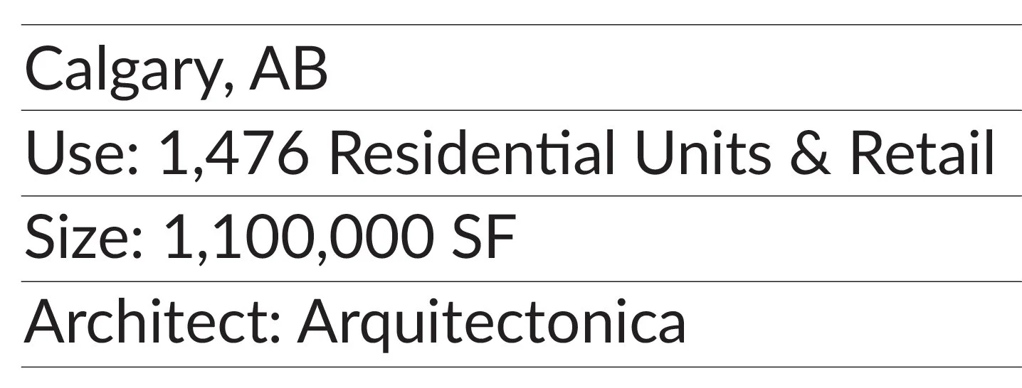 Text details about a building project in Calgary, Alberta, including its use, size, and architect.