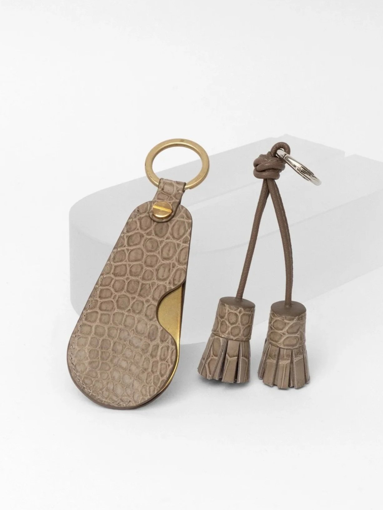 Tassel Keyring (Double) & Shoehorn｜Porosus (Light Beige)