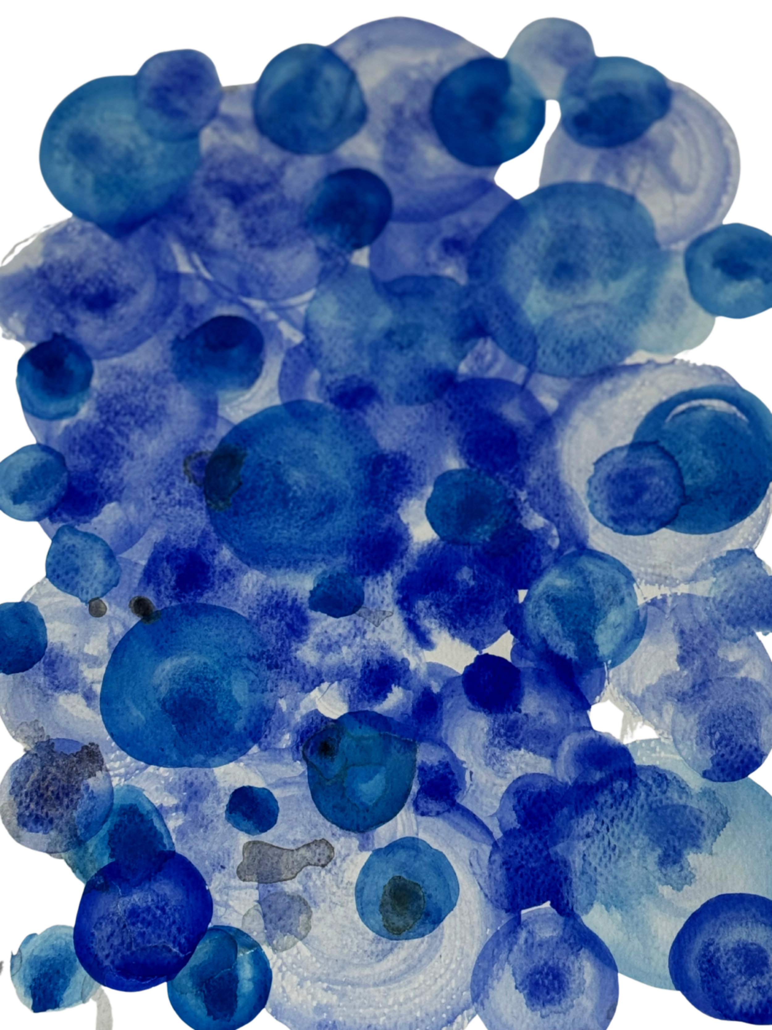 A cluster of blue and purple watercolor bubbles or spheres.
