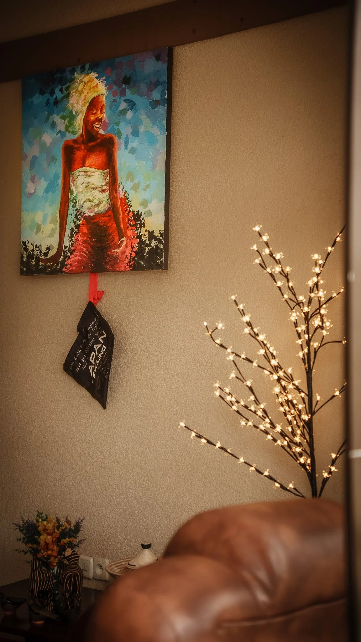 There is a beautiful painting at the reception.