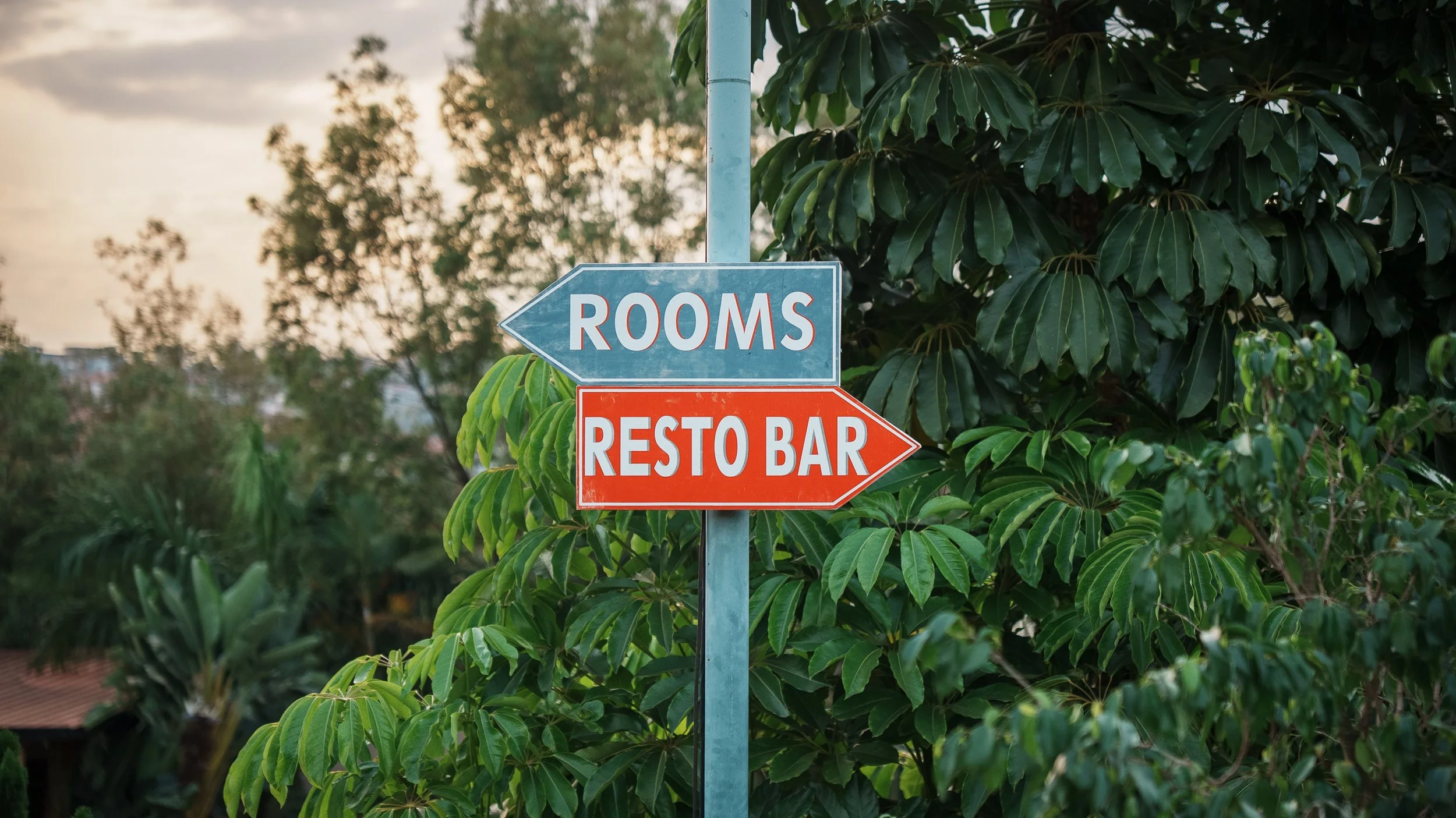 Our restaurant is on the other side of the parking.