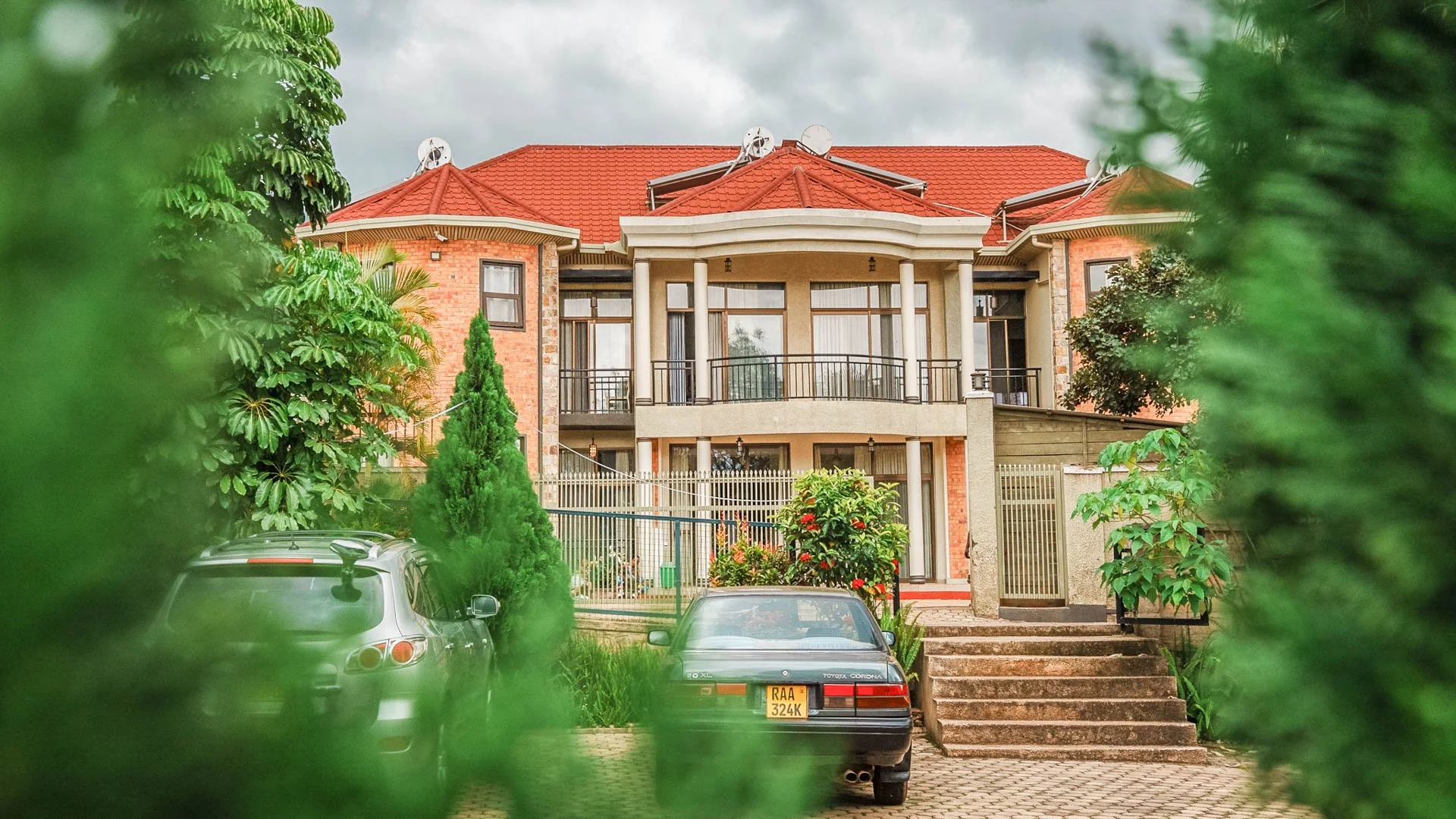 Walk up the stairs to reach the entrance.