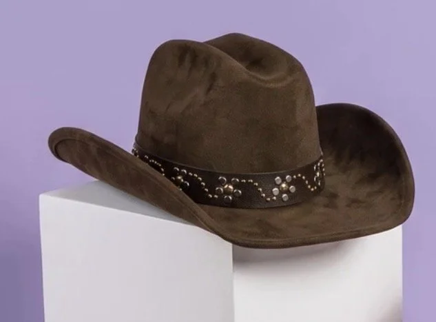 Premium Flower Stud Suede Cowboy Hat