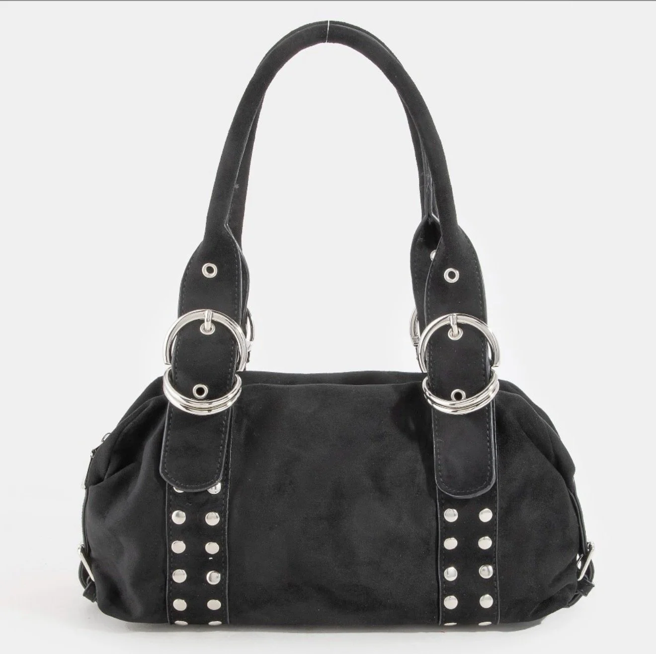 Black Suede Studded Shoulder Bag