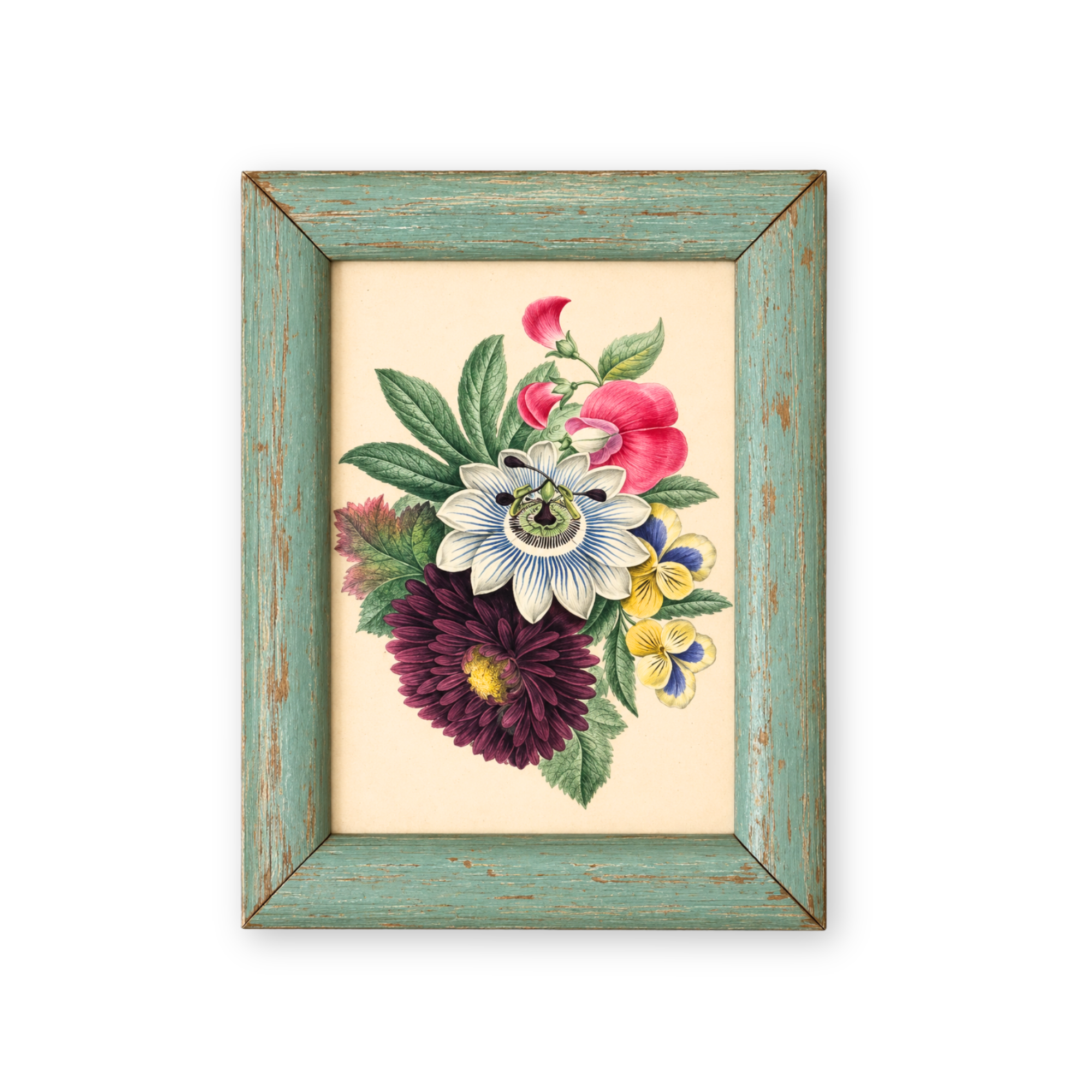 Framed Passionfruit Flower Ink & Gauche Art