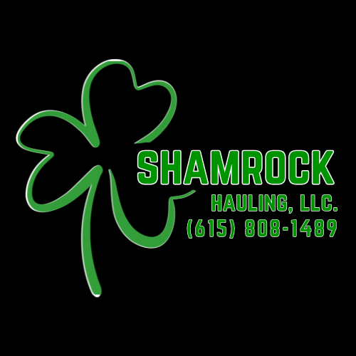Logo for Shamrock Hauling LLC with a green shamrock and contact number on a black background.