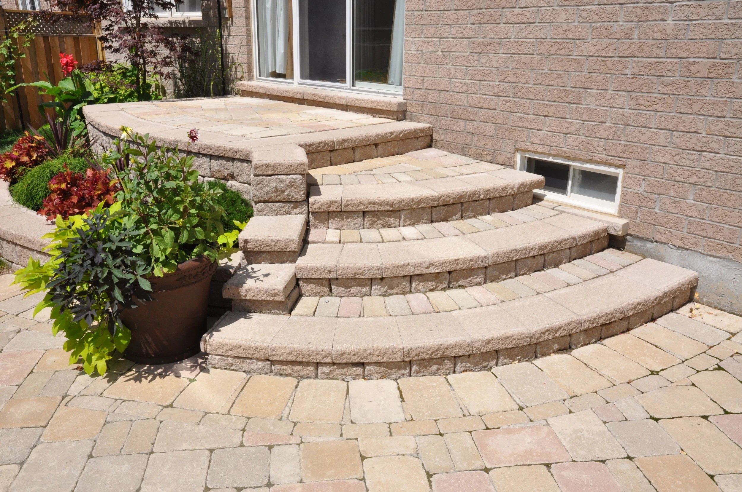 Custom Interlock Steps with Flower Box and Interlock Patio - Maple