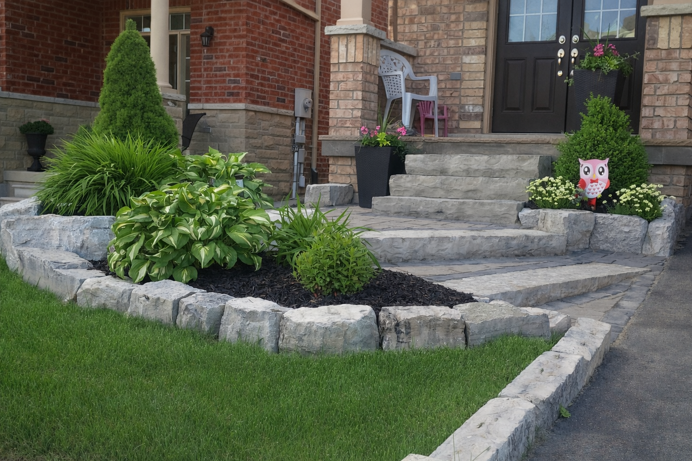 Natural Stone Steps and Curbs along Driveway, Interlock Patio - Caledon