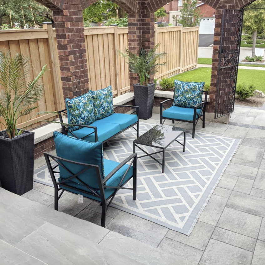Natural Stone Steps, Interlock Patio, Wood Fence - Vaughan 