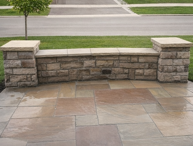 Custom Natural Stone Retaining Wall and Patio -Maple