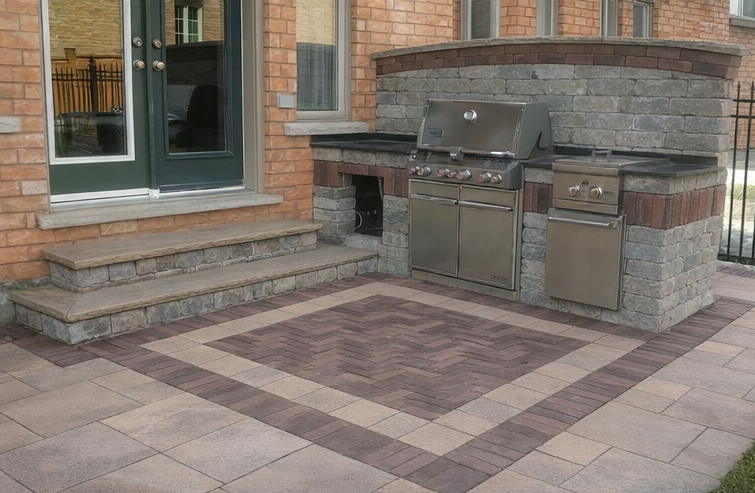 Custom Outdoor Kitchen, Steps and Backyard Patio - Maple