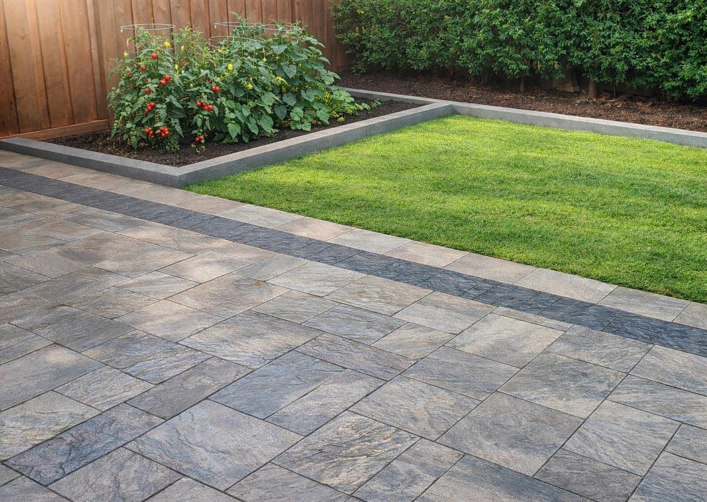 Backyard Interlock Patio and Flower Bed - Mississauga