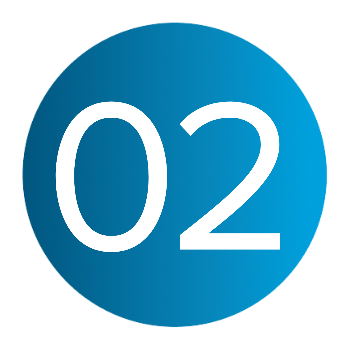 Large blue circle with white number 02 inside.
