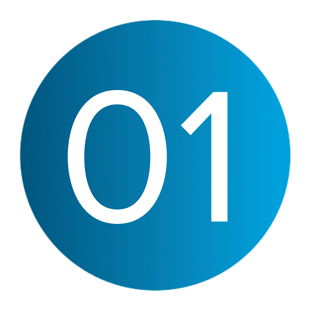 Blue circular icon with white text displaying the number 01.