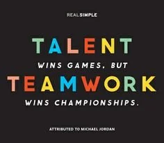 Quote about talent and teamwork attributed to Michael Jordan, stating 'Talent wins games, but teamwork wins championships.'