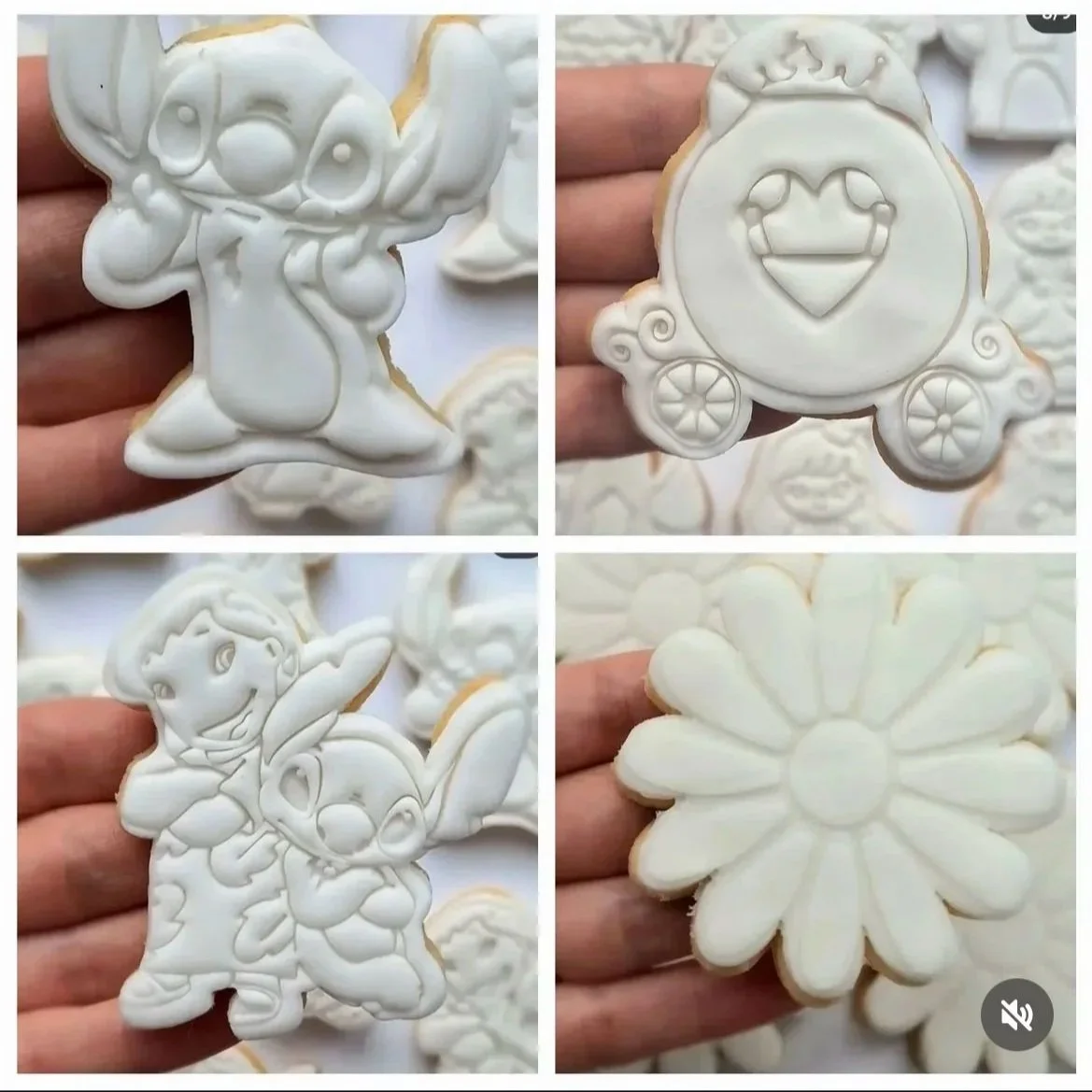 (Left-Right) Stitch, Princess Carriage, Stitch and Lilo, Flower