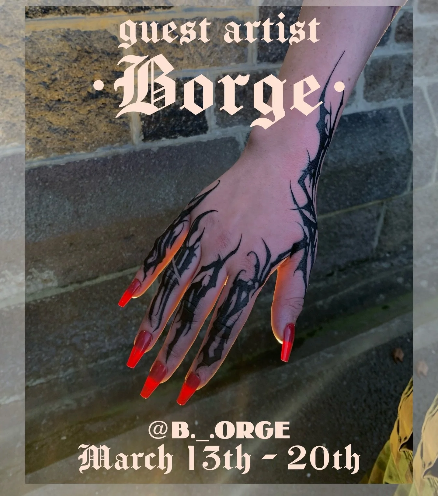 The lovely @b._.orge is visiting again next month! we&rsquo;re so excited to have them back in the shop 🖤 Contact them directly to book in!
