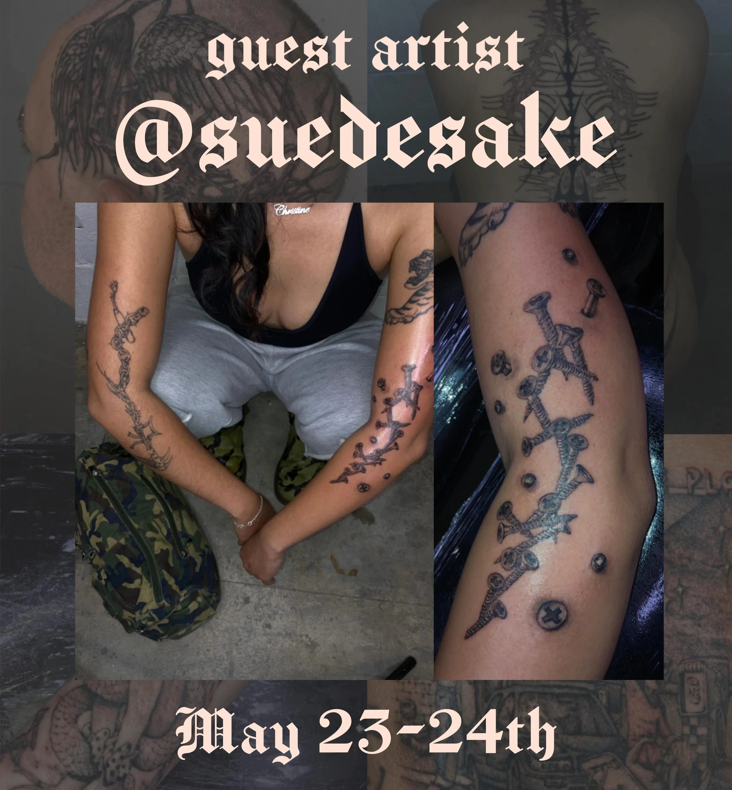 We are so excited to have the sweet and super talented Sin @suedesake guesting with us this month! Contact them directly to book 🖤⛓️🩶🔩🖤