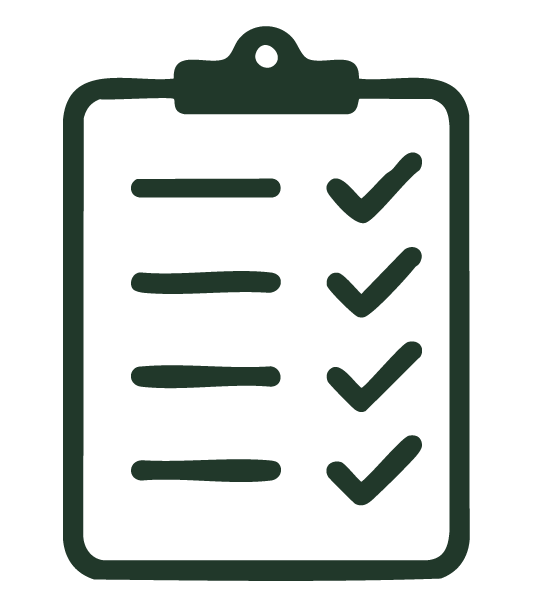 Checklist on a clipboard with five items, each marked with a checkmark.