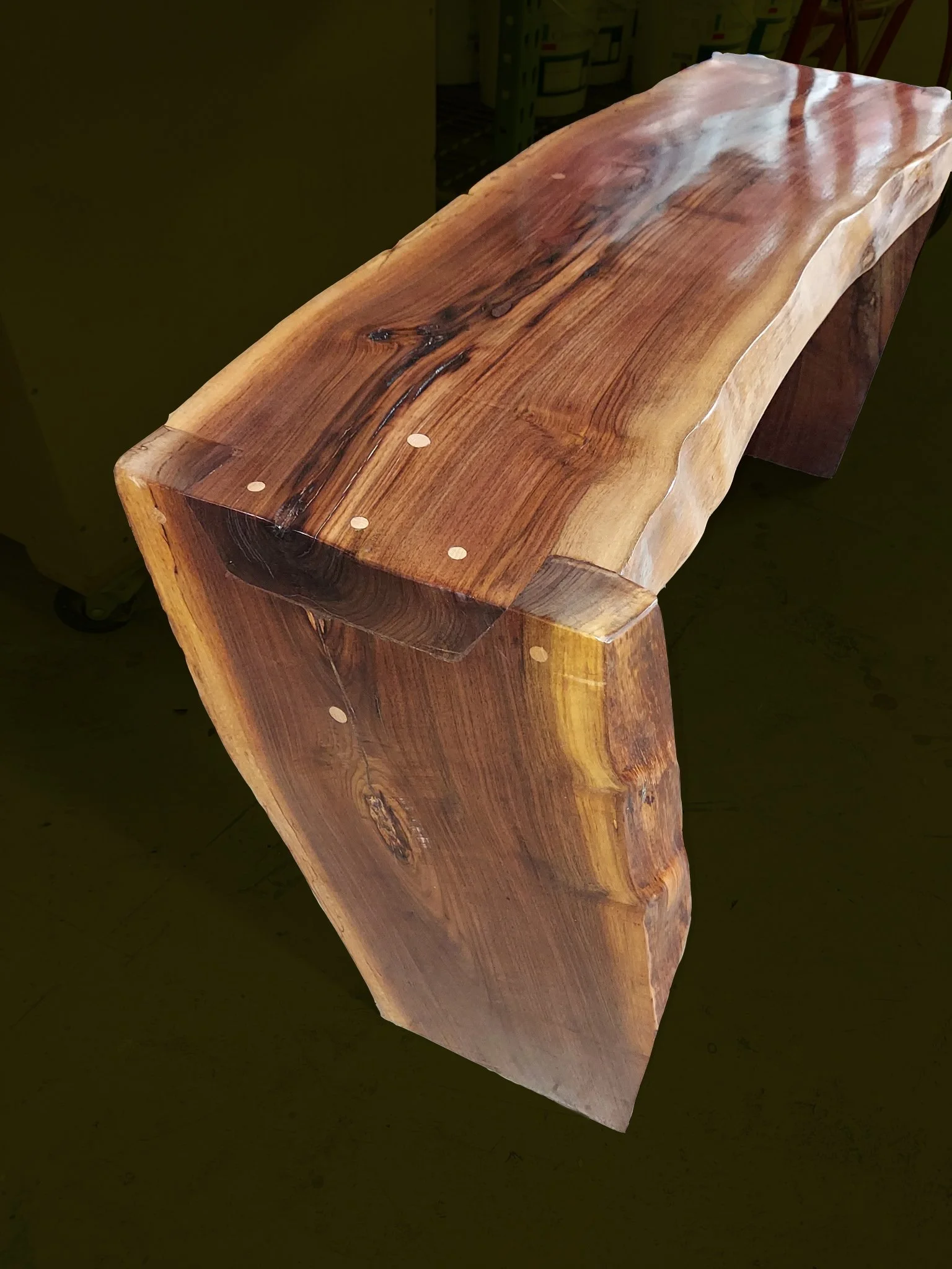 custom rustic bench with pegged joinery