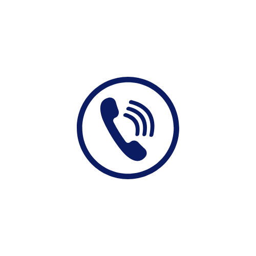 Phone call icon with a blue phone receiver inside a blue circle.