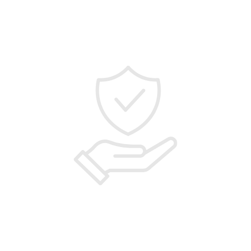 An icon of a hand holding a shield with a checkmark, symbolizing security or protection, trustworthiness, or insurance.