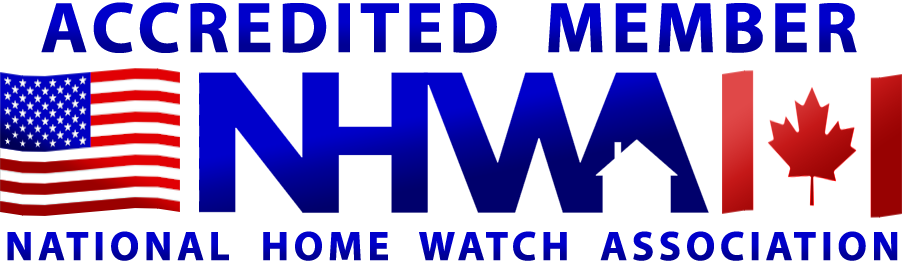 Accredited Member of the National Home Watch Association with American and Canadian flags.