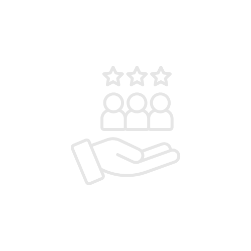 Icon of a hand holding three people with star ratings above them.