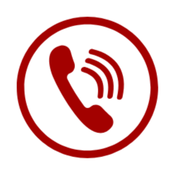 Red phone receiver icon with sound waves inside a circle, indicating a call or call notification.