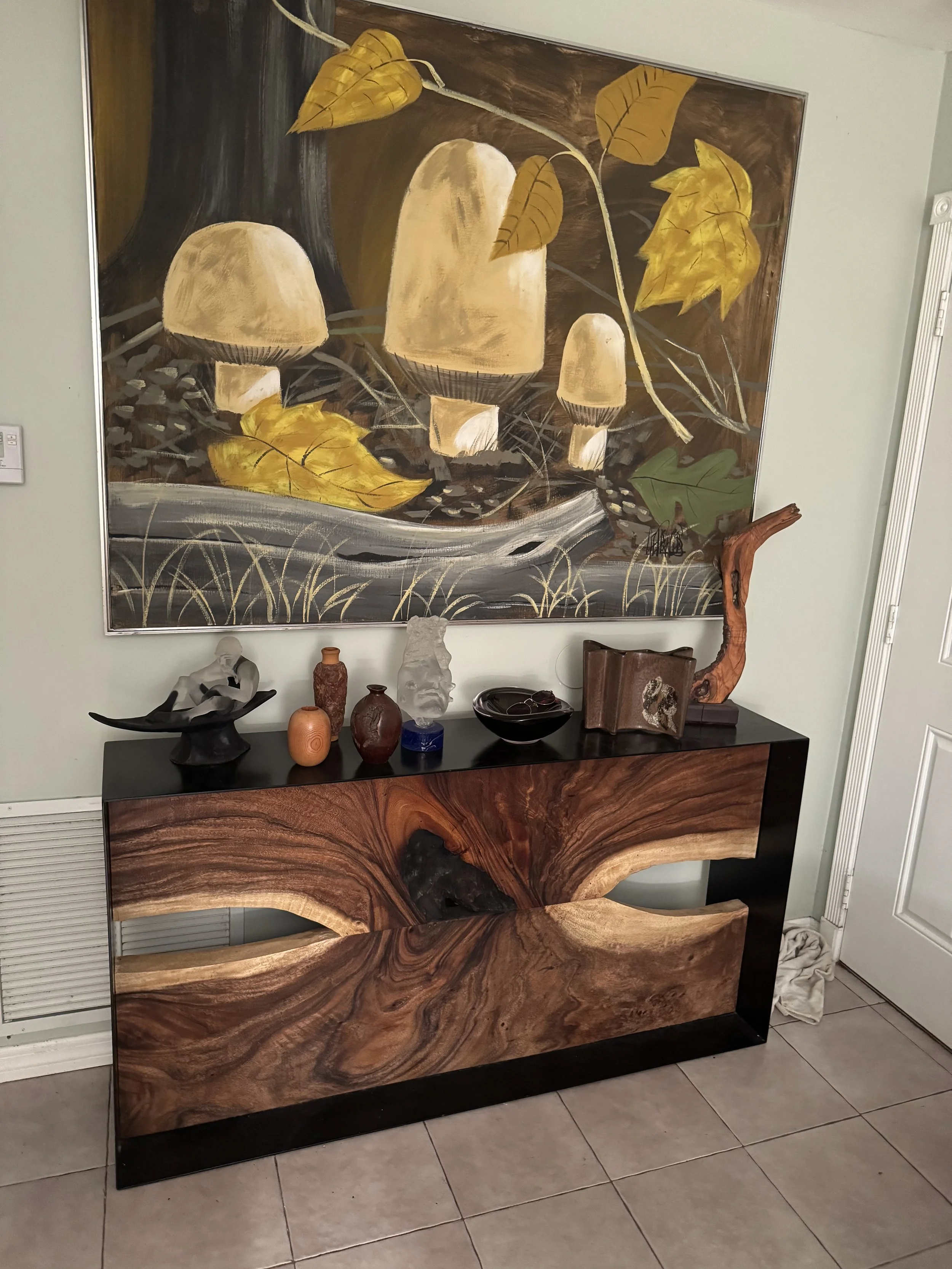 Heavy thick wood and steel modern console table