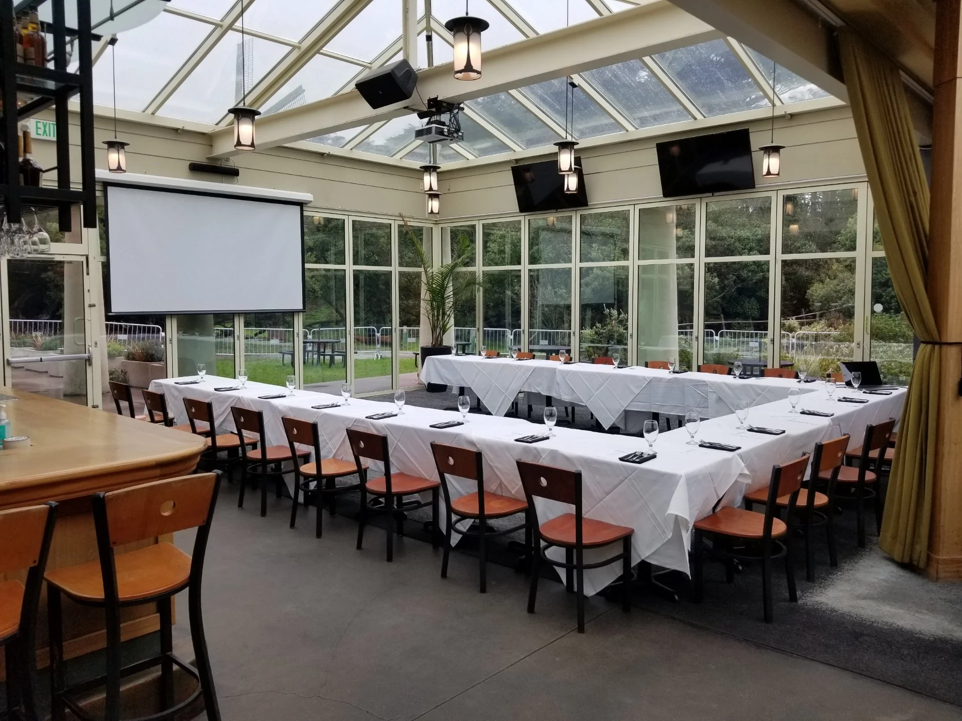 The Park Chalet Green House is available to entertain 90-120 people depending on seating or standing.