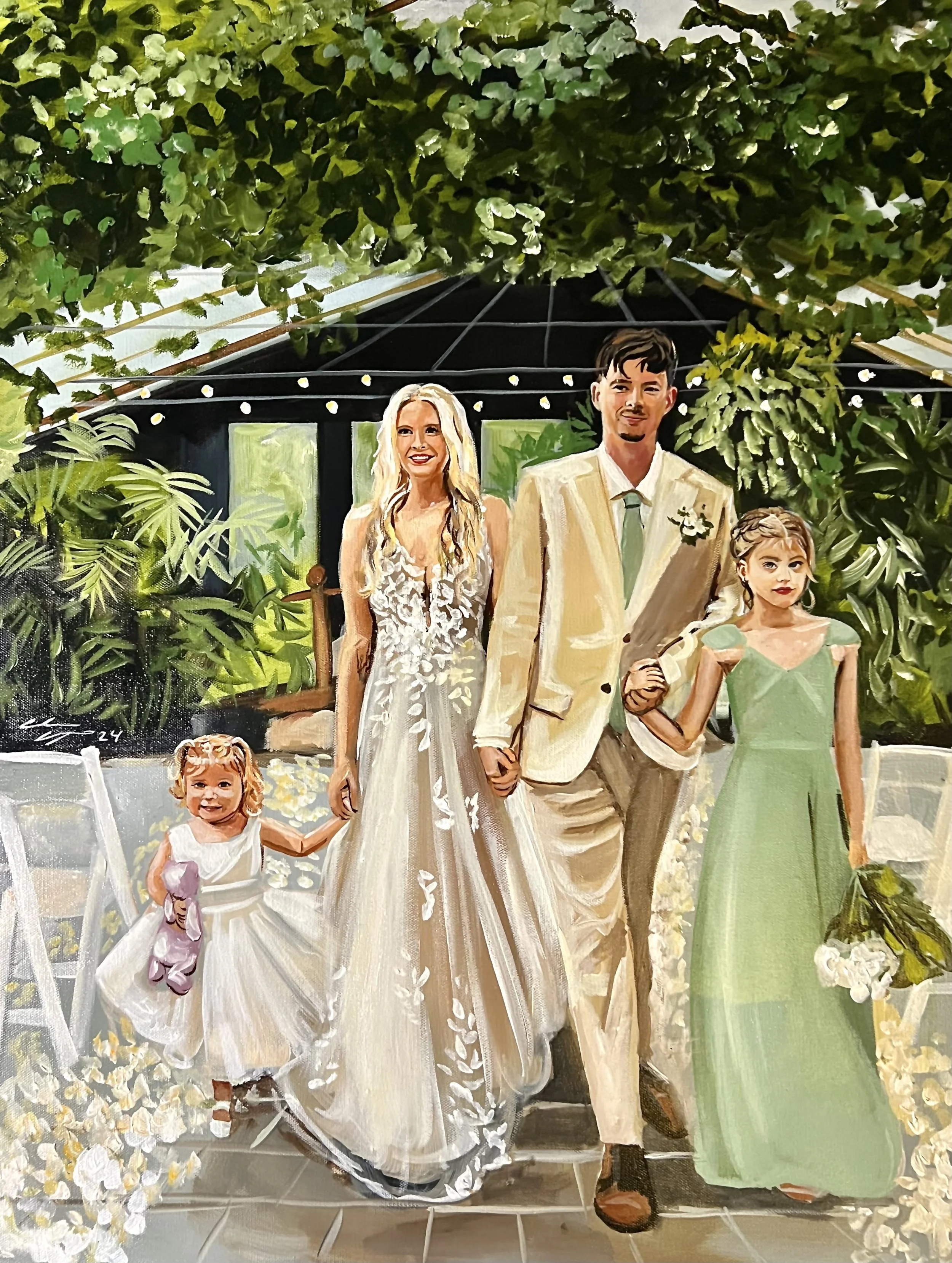 live wedding painting by toronto ontario live painter catarina cruzeiro, custom family portrait Madison Greenhouse