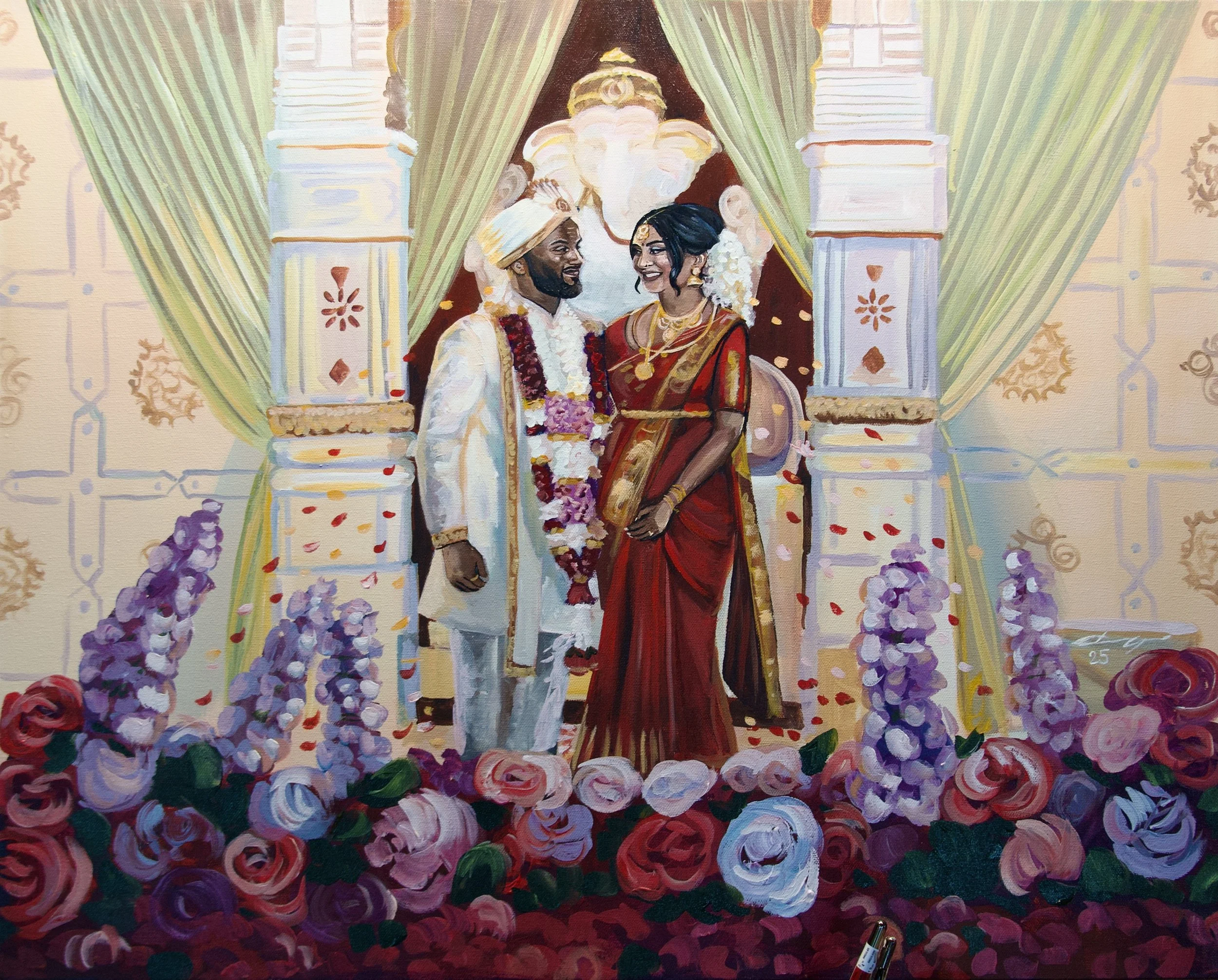 hindu wedding ceremony live painting by toronto ontario live painter catarina cruzeiro