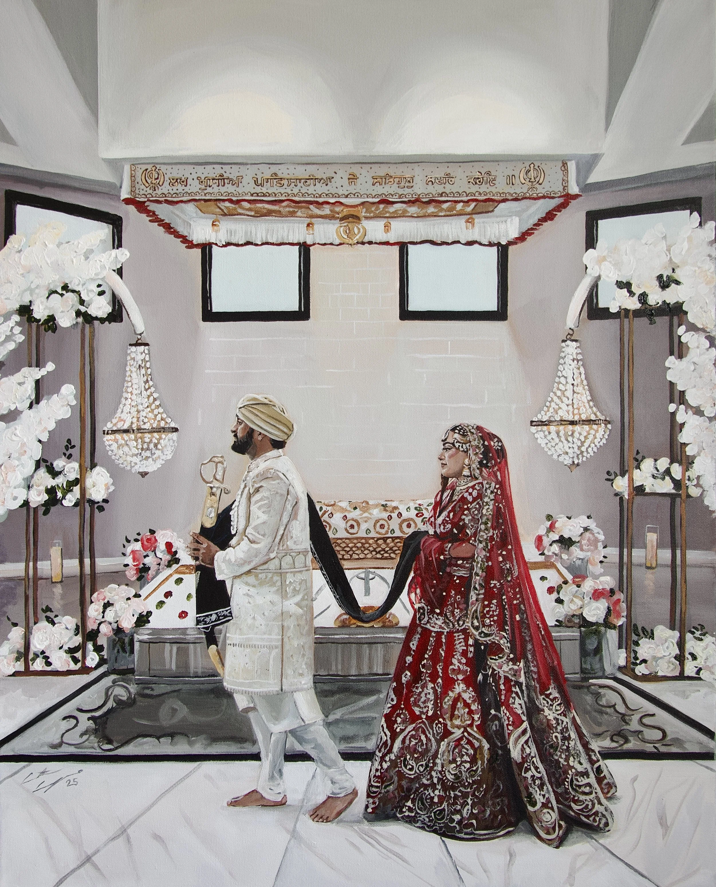 live wedding painting sikh ceremony anand karaj live painting toronto ontario gurdwara